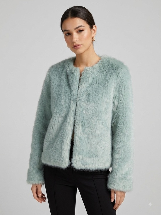 Bershka Jackets & Blazers - Bershka Sage Green Faux Fur Jacket (Size Medium)